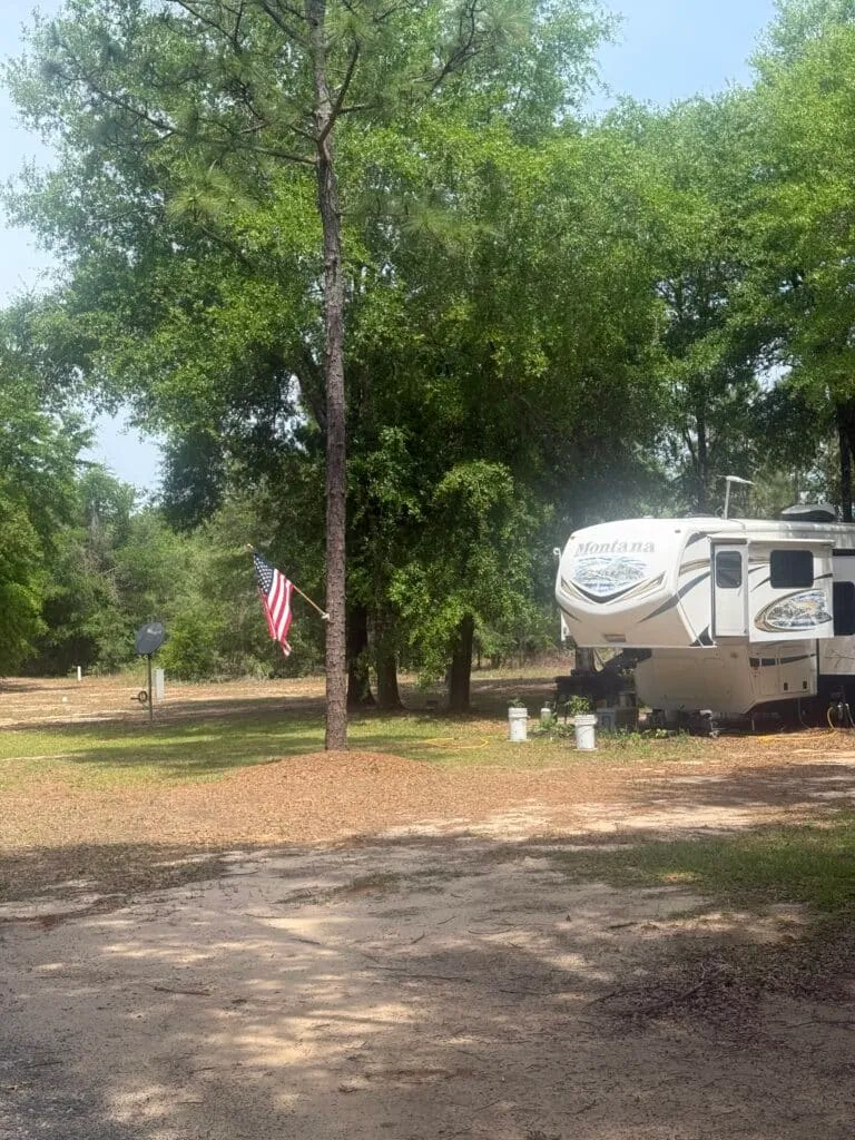 A full-hookup RV site at Paw Paw's RV Park